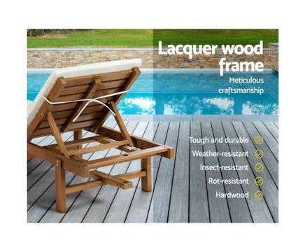 Outdoor Patio Sun Lounger with Day Bed & Umbrella - Wooden Furniture on Wheels