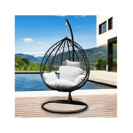 Outdoor Rattan Egg Chair in Black with Cream Cushion