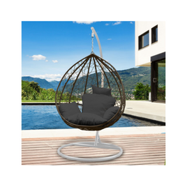 Outdoor Rattan Egg Chair in Oatmeal and Grey Cushion