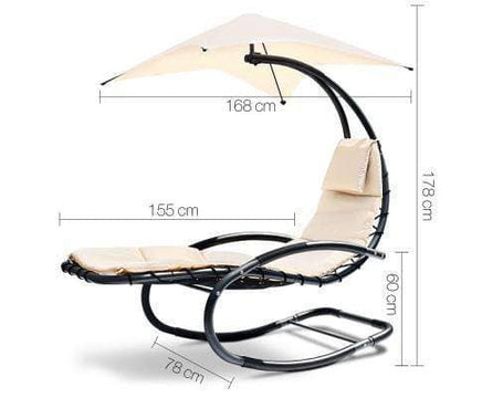 Outdoor Rocking Armchair with Shade - Black & Beige