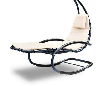 Outdoor Rocking Armchair with Shade - Black & Beige