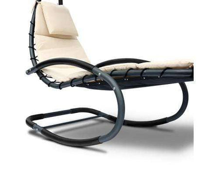 Outdoor Rocking Armchair with Shade - Black & Beige