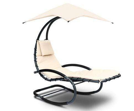 Outdoor Rocking Armchair with Shade - Black & Beige