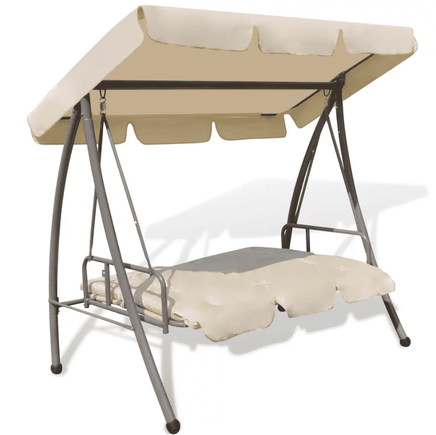 Outdoor Swing Chair/Bed with Canopy Sand White