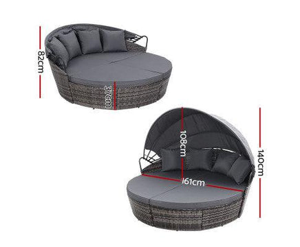 Premium Grey Rattan Day Bed Lounge Set for Patio