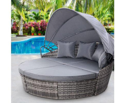 Premium Grey Rattan Day Bed Lounge Set for Patio