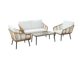 Rattan 4 Piece Lounge Set: Comfortable and Durable Table & Chairs.