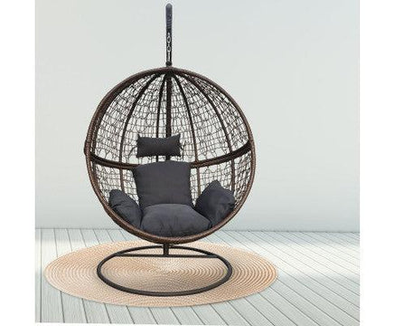 Rattan Hanging Egg Chair in Brown and Grey Colour