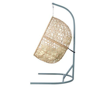 Rattan Single Egg Chair with Cream Cushion