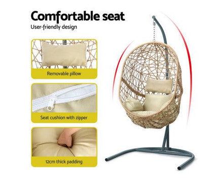 Rattan Single Egg Chair with Cream Cushion