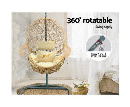 Rattan Single Egg Chair with Cream Cushion