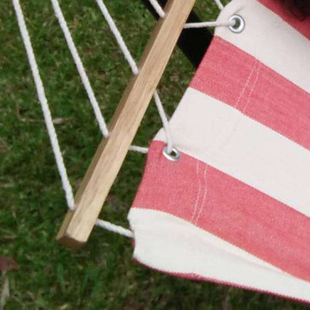 Single Red and White Canvas Hammock with Spreader Bar