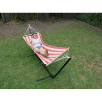 Single Red and White Canvas Hammock with Spreader Bar