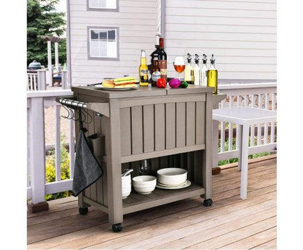 Taupe Patio Serving Trolley with Built-In Chiller