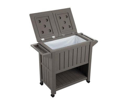 Taupe Patio Serving Trolley with Built-In Chiller