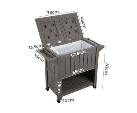 Taupe Patio Serving Trolley with Built-In Chiller