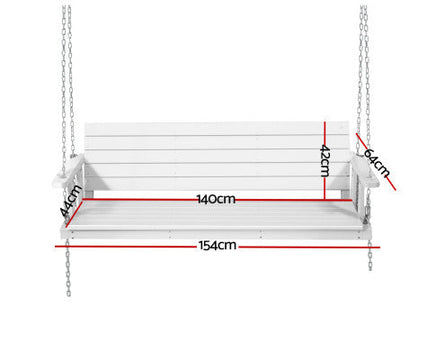 White Wooden Porch Swing Bench for 3 Persons