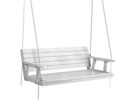 White Wooden Porch Swing Bench for 3 Persons