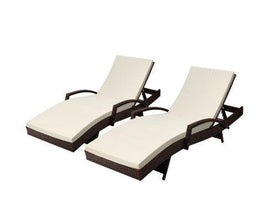 Wicker Rattan Sun Lounges - Twin Set Outdoor Patio Day Beds