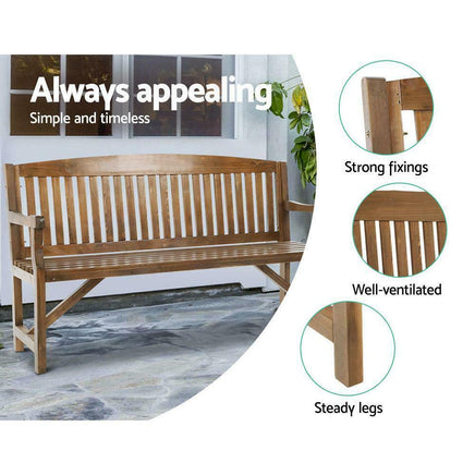 Wooden Garden Bench Chair Natural 3 Seater