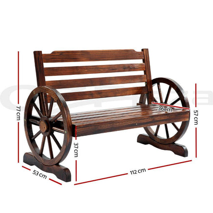 Wooden Wagon Wheel Bench - Brown