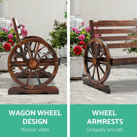 Wooden Wagon Wheel Bench - Brown