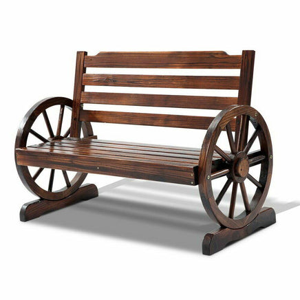 Wooden Wagon Wheel Bench - Brown