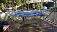 XL Free Standing Hammock: Blue and White Canvas Hammock and Arc Stand