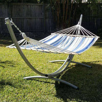 XL Free Standing Hammock: Blue and White Canvas Hammock and Arc Stand