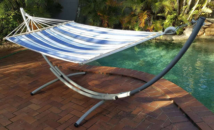 XL Free Standing Hammock: Blue and White Canvas Hammock and Arc Stand