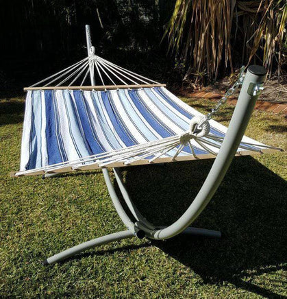 XL Free Standing Hammock: Blue and White Canvas Hammock and Arc Stand