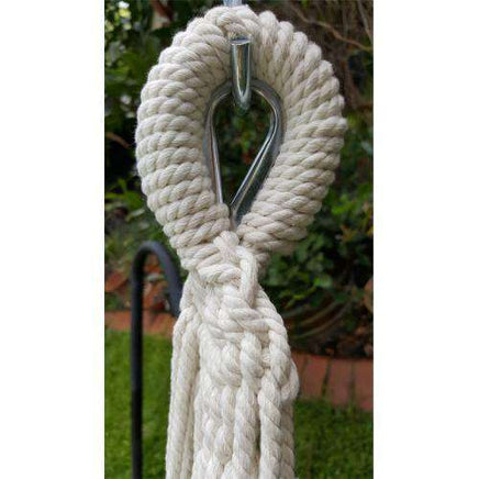 XL Free Standing Hammock: White Canvas Hammock with Tassels and Arc Stand